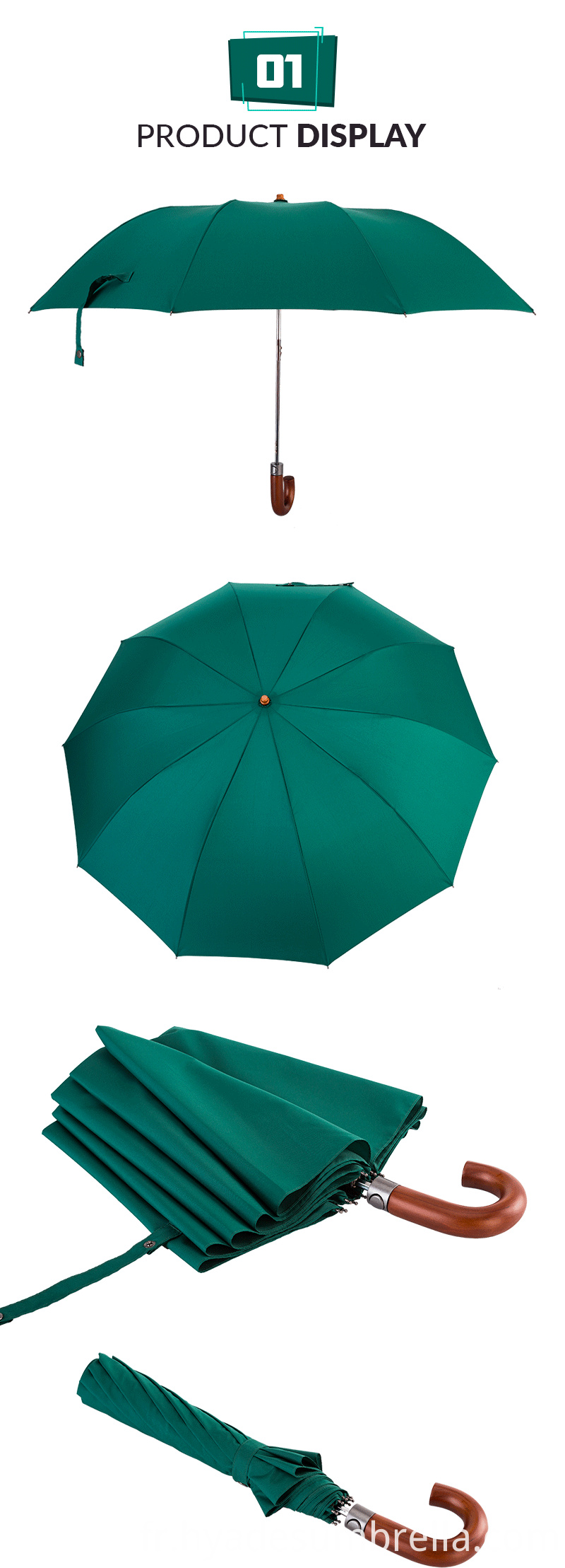 Poignée en bois Auto 2 sections parapluie pliant Wooden Handle Auto 2 Sections Folding Umbrella